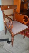 An early Victorian mahogany elbow chair in good condition., (Collect only).