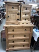 A pine 4 drawer chest & 2 pine bedsides