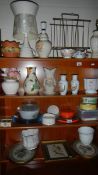 Three shelves of assorted ceramic vases, ornaments etc., (Collect only).