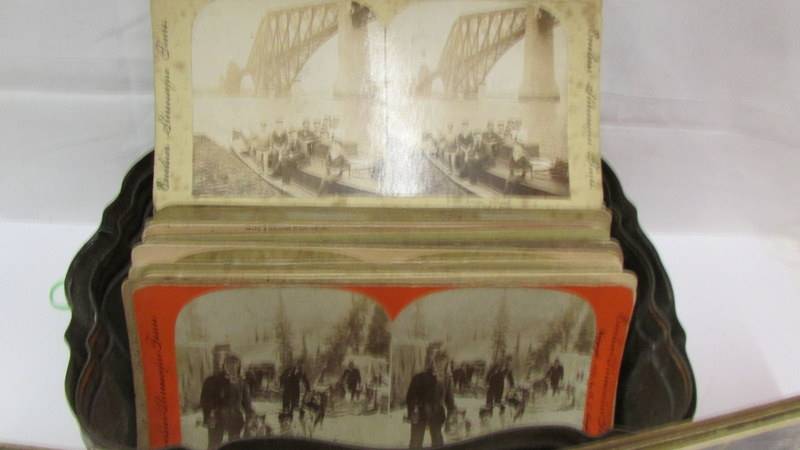 A collection of approximately 50 stereoscope cards including Forth Bridge. - Image 2 of 3