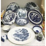 A quantity of blue & white plates including Willow & Enoch Wedgwood