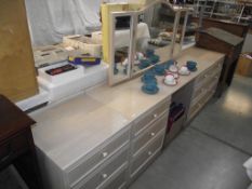 beech effect triple mirror dressing table with 2 bedside chests,