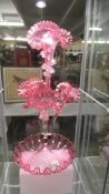 A Victorian cranberry glass epergne. collect only.