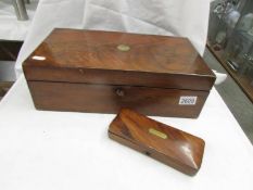 A good Victorian mahogany writing slop and a mahogany pen box.