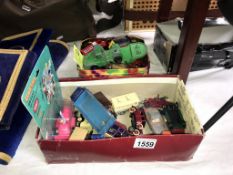 A box of play worn Die cast toys including Lledo, Corgi & Lone Star etc.