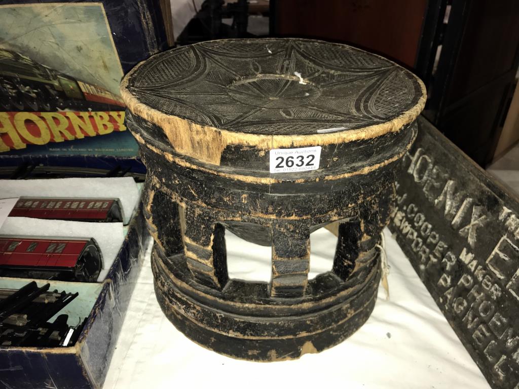 A Kuba Chief's carved wood stool with geometric design, a/f, - Image 8 of 8