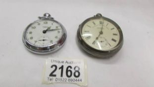 A silver Chester pocket watch (The Climax Ship Action Patent) and a Smith's pocket watch (missing