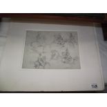 2 black and white prints of rough drawings of horses