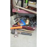 A tool box with assorted tools,