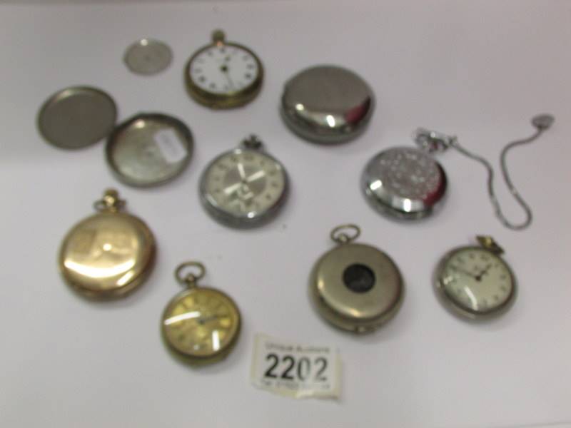 Two gold plated pocket watches and other pocket watches for spare or repair..