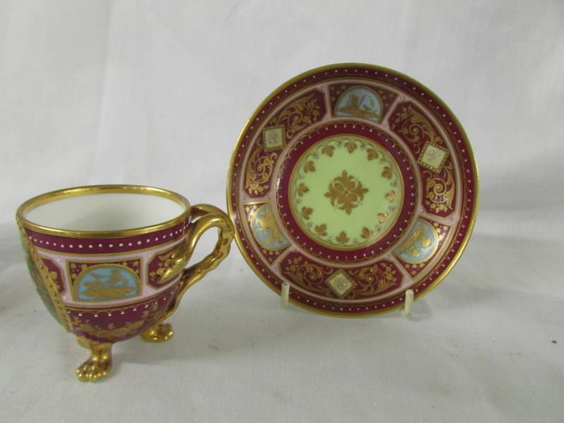 Three hand painted Vienna tea cups and saucers, in good condition. - Image 3 of 9