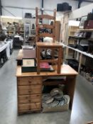 A solid pine single pedestal desk with 4 drawers & a chair (100cm x 42cm x 76cm high)