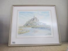 A signed print of Mont St Michel 49 x 43 cm