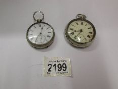 Two old pocket watches, both tick, face and single finger a/f.