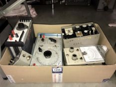 A box of electrical test equipment - impedance meter, rc oscillator, CB tester,