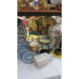 A mixed lot of ceramics including large ewer, Wedgwood Jasper ware etc.