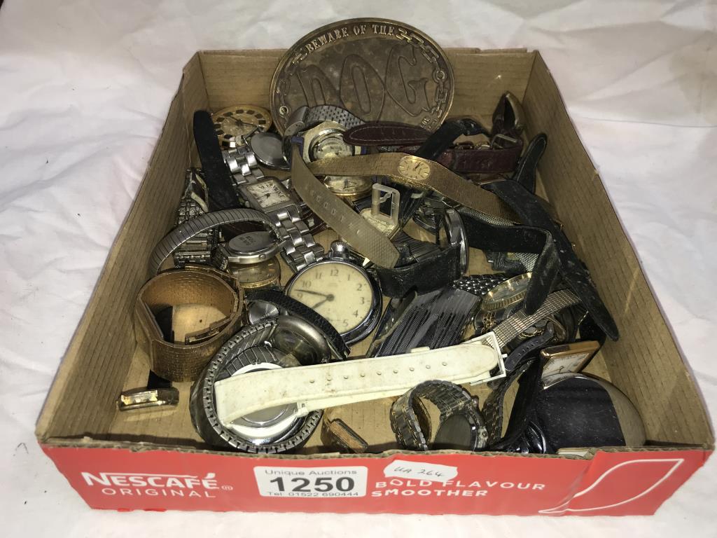 A tray of old watches including pocket & wrist