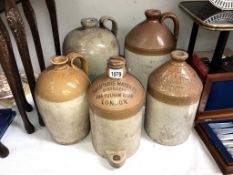 5 vintage stoneware flagons,