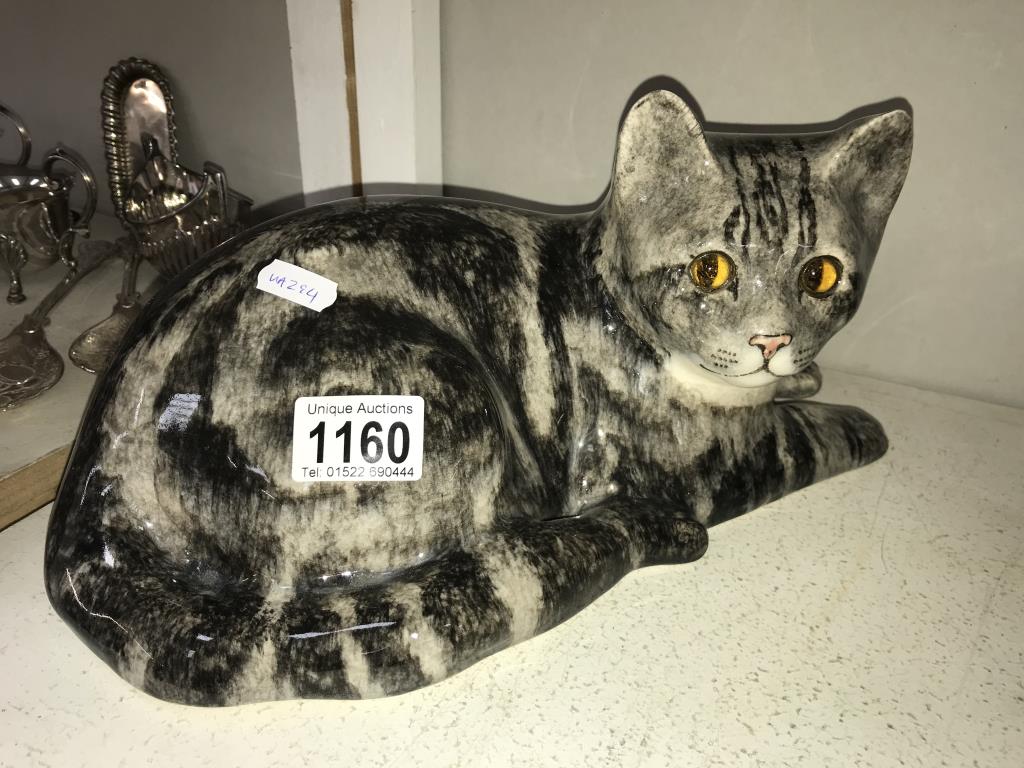A signed Winstanley Tabby cat with glass eyes, size 5, no chips/cracks,