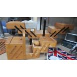 Two cantilever wooden sewing boxes,