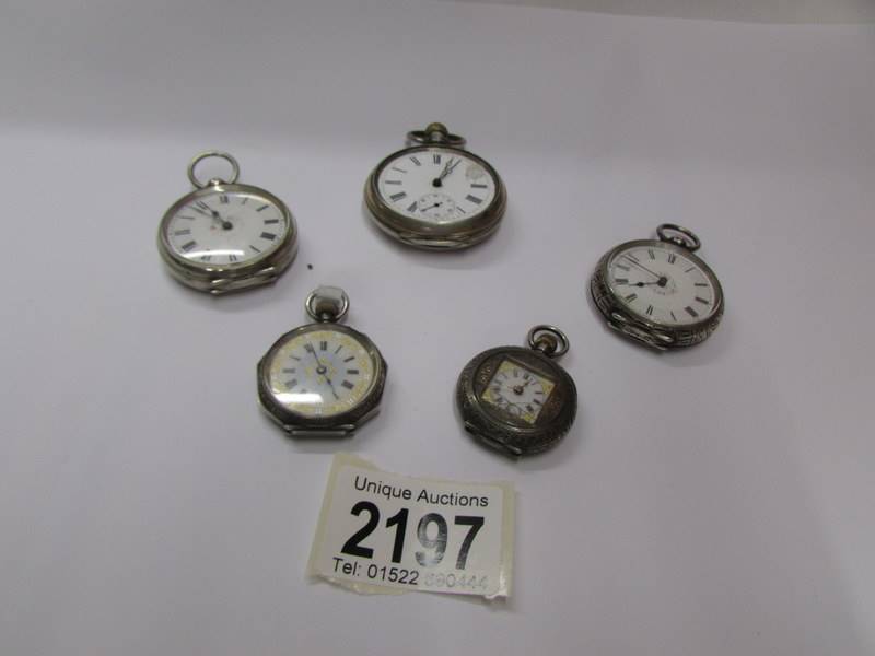 Five ladies fob watches for spare or repair.