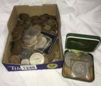 A box containing old pre decimal coins etc.