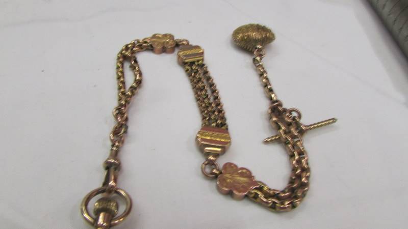 A 9ct gold ladies fob watch on an ornate 9ct gold Albertine, in working order. - Image 5 of 6