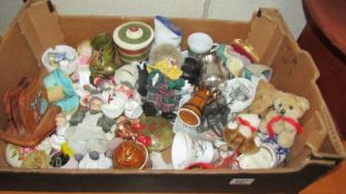 A mixed lot of ornamental porcelain figurines, vases, cups, souvenirs, metal items etc.