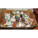 A mixed lot of ornamental porcelain figurines, vases, cups, souvenirs, metal items etc.