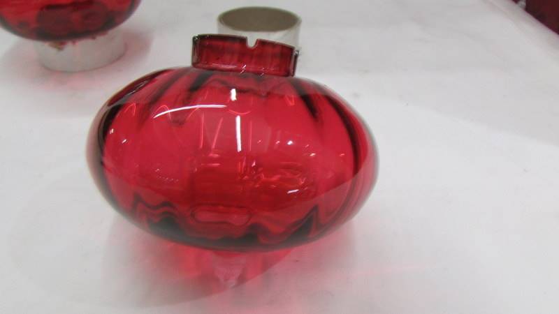 A pair of cranberry glass oil lamp peg fonts. - Image 2 of 3