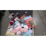 A storage stool full of knitting wool.