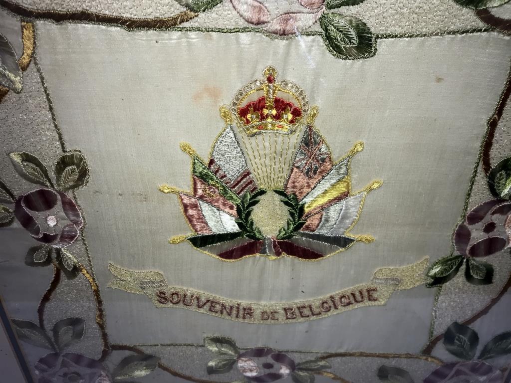 A framed & glazed souvenir De Belgique silk tapestry (54cm x 53cm) - Image 2 of 2