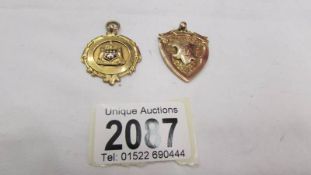 Two 9ct gold fobs, 18 grams.