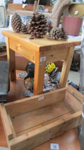 A small pine table, a pine box etc.