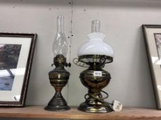 2 brass oil lamps,