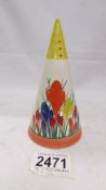 A Moorland Pottery 'Crocus' pattern sugar sifter by Dear Sherwin, Chelsea Works, Burslem.