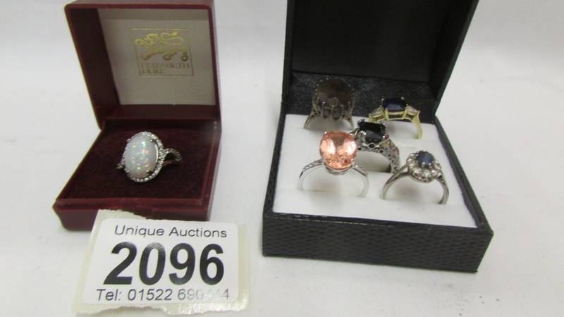 Six assorted silver rings.