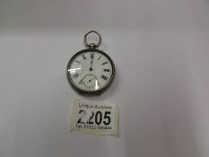 A silver pocket watch, spring wind ok but would benefit from a clean.