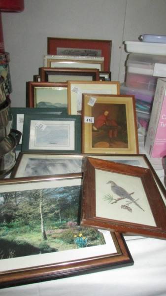 A mixed lot of assorted framed pictures.