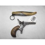 A vintage small starting pistol a/f and a bone handled Jaffre pocket knife