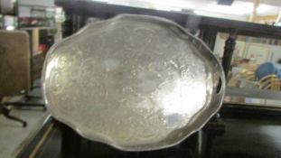 An oval silver plate gallery tray.
