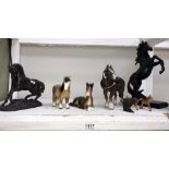 A selection of horse ornaments including early Spelter model
