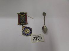 A hall marked silver RAOB medal and a silver spoon.