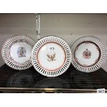 3 Continental armorial ribbon plates