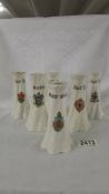 Six crested hat pin stands, various crests.