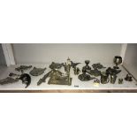 A selection of brassware including cat head, dishes & crocodile nut cracker etc.