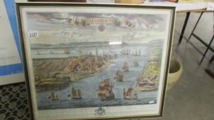 A 19th century engraving entitled 'A Prospect of the Towne and Harbour of Harwich', 64 x 54 cm.