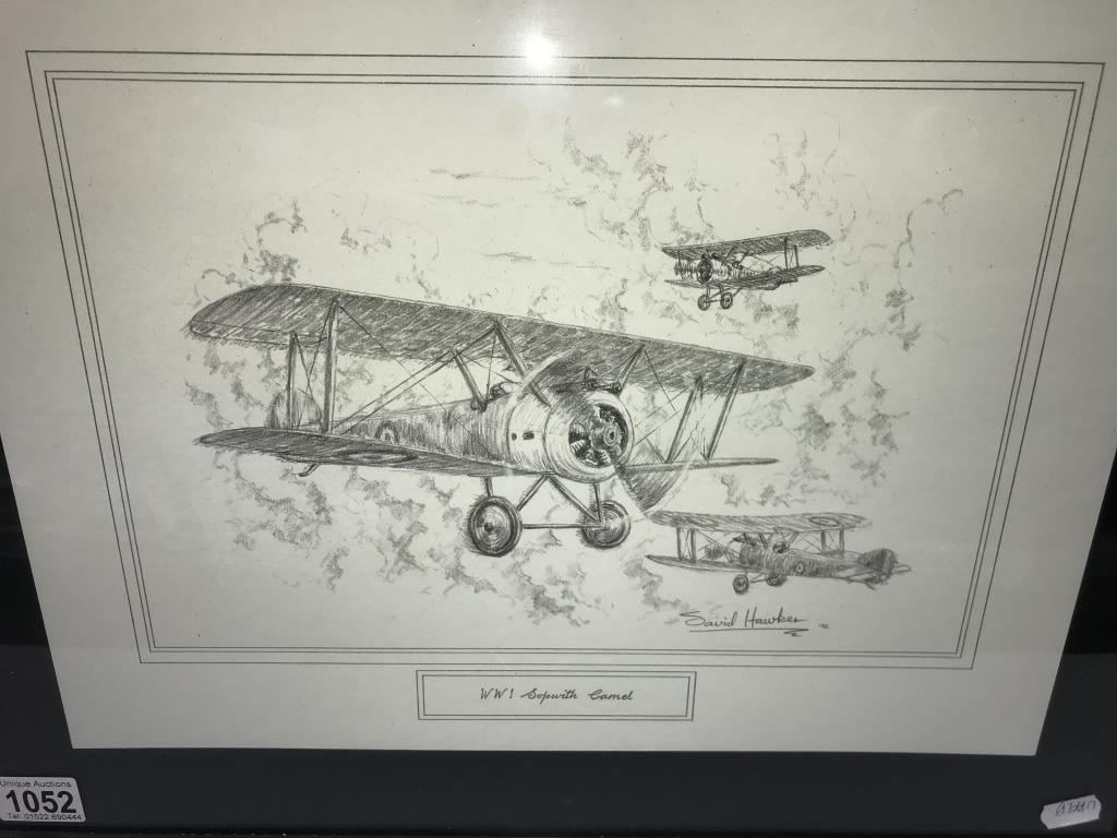 A framed & glazed WWI Sopwith Camel pencil sketch signed David Hawker - Image 2 of 5