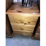 A pine 3 drawer bedside chest of drawers