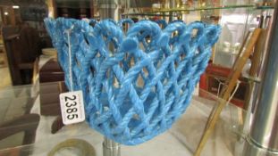 A Chinese blue 'ropework' planter.